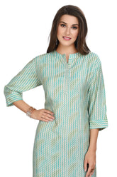 Silk Knee Length Kurti for Women with Embroidered Collar